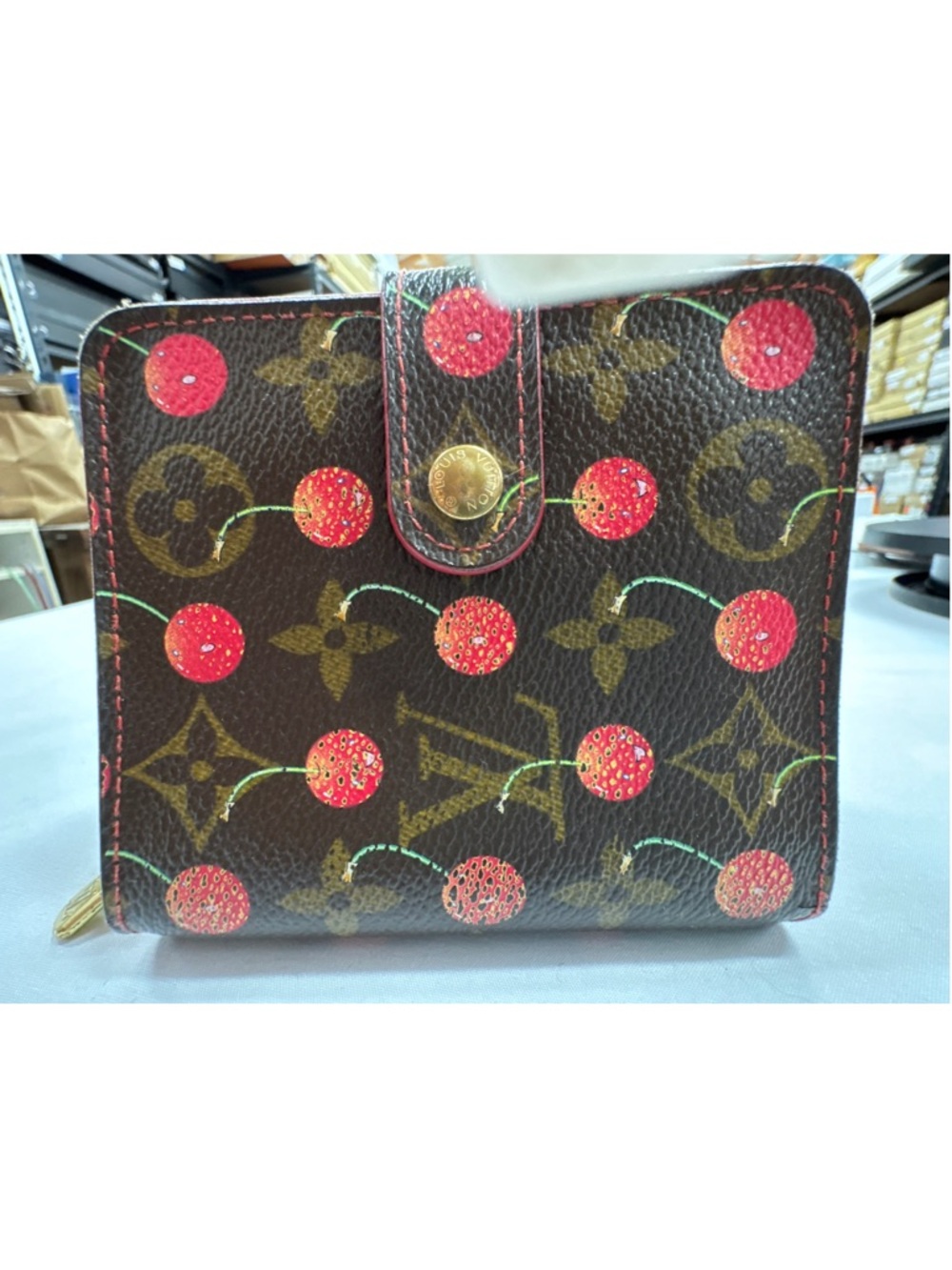 Louis Vuitton Cherry Monogram Zip Wallet - Red Cherry on Brown